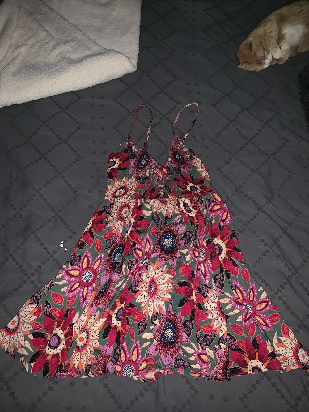 Angie Floral Spaghetti-Strap Mini Dress in Pink and Green